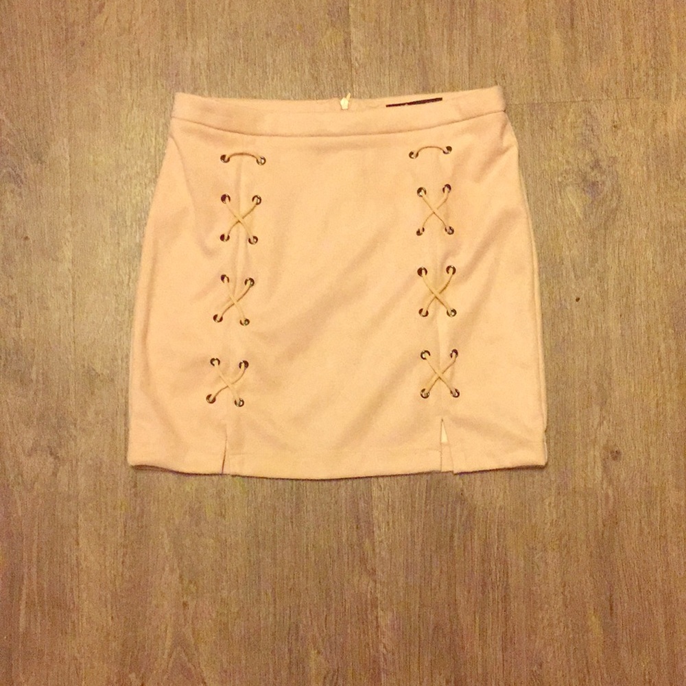 Blush Slit Lace Up Faux Suede Skirt